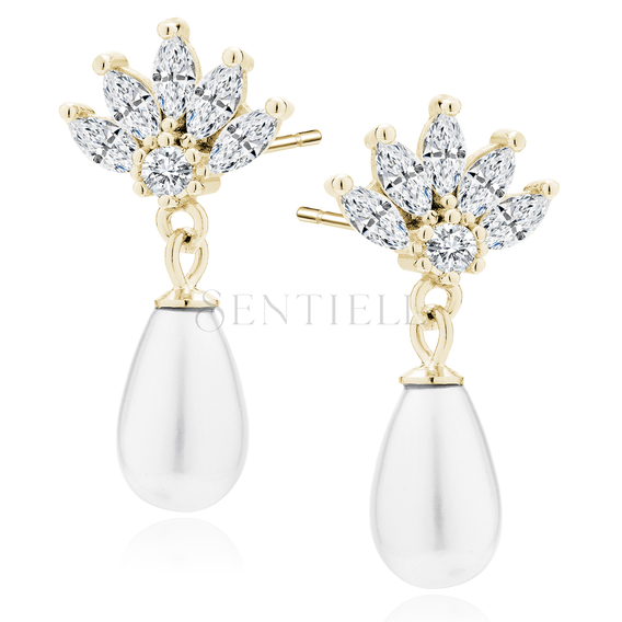 Silver (925) gold-plated earrings with pearls and white zirconias