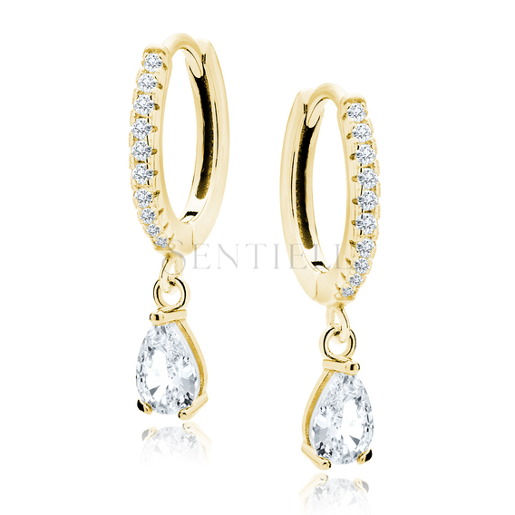 Silver (925) gold-plated earrings with white teardrop zirconia