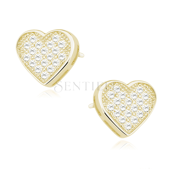 Silver (925) gold-plated hearts earrings with white zirconias