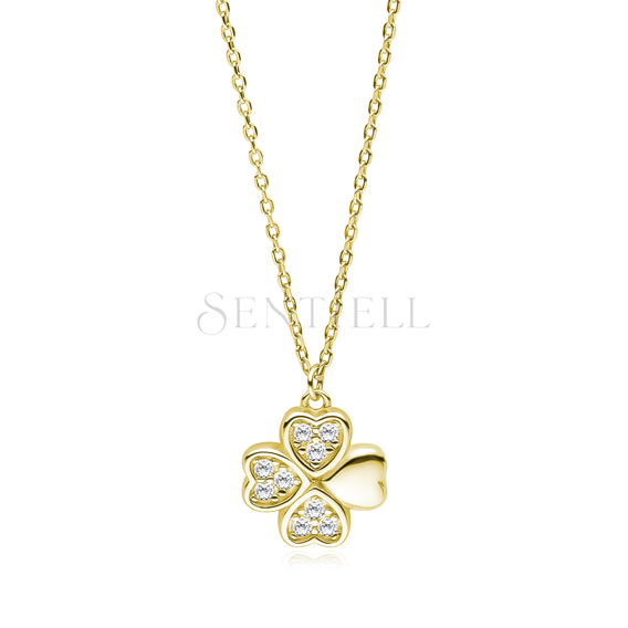 Silver (925) gold-plated necklace - clover pendant with zirconias