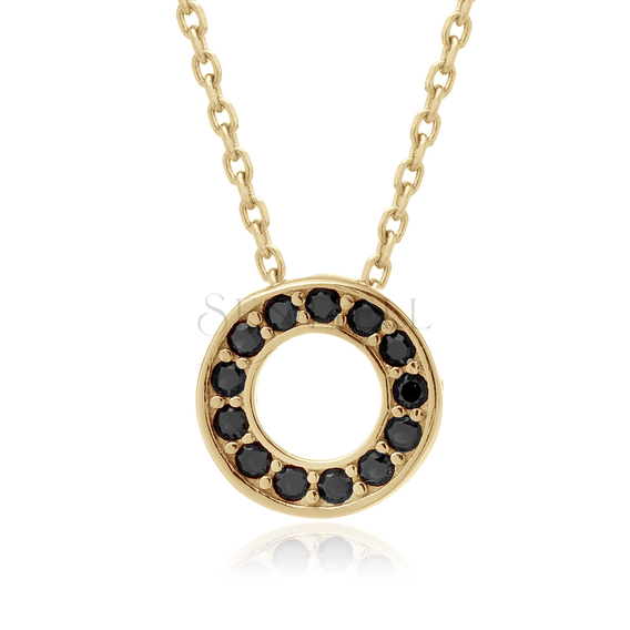 Silver (925) gold-plated necklace with round pendant with black zirconias