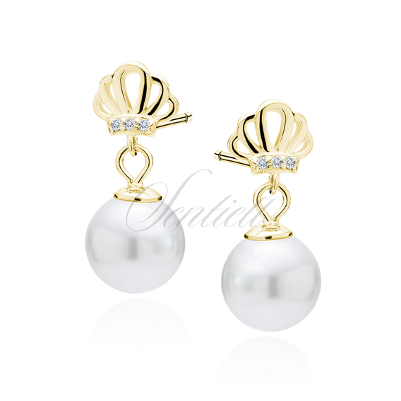 Silver (925) gold-plated pearl earrings with white zirconia