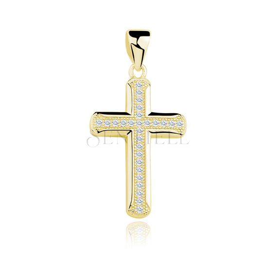 Silver (925) gold-plated pendant cross with two rows of zirconia