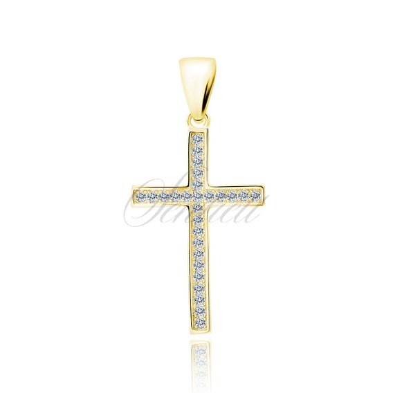 Silver (925) gold-plated pendant cross with white zirconias