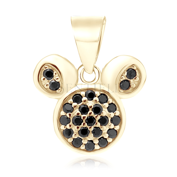 Silver (925) gold-plated pendant mouse with black zirconias