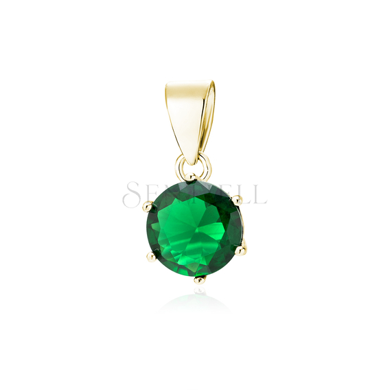 Silver (925) gold-plated pendant round green zirconia diameter - 6mm