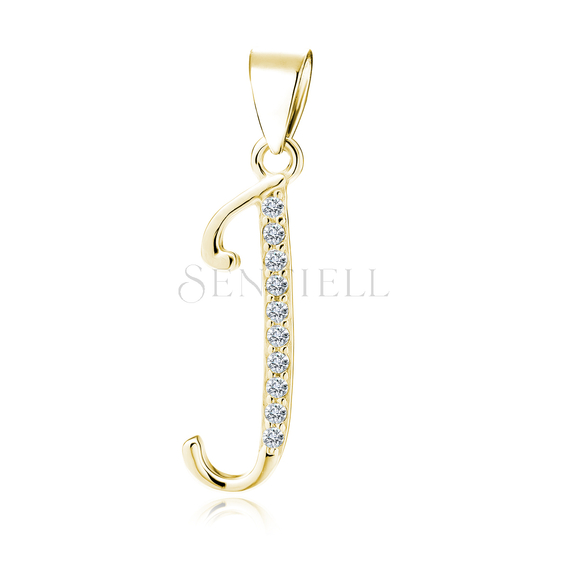 Silver (925) gold-plated pendant white zirconia - letter J