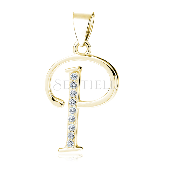 Silver (925) gold-plated pendant white zirconias - letter P