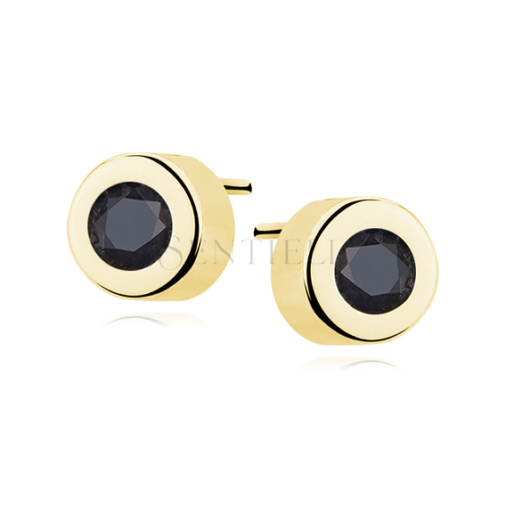 Silver (925) gold-plated round earrings black zirconia