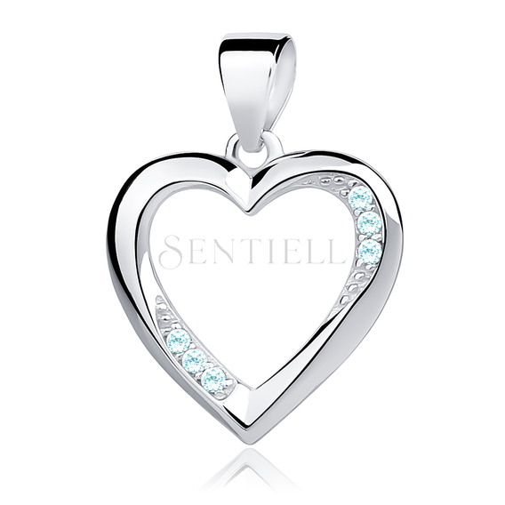 Silver (925) heart pendant with aquamarine zirconia