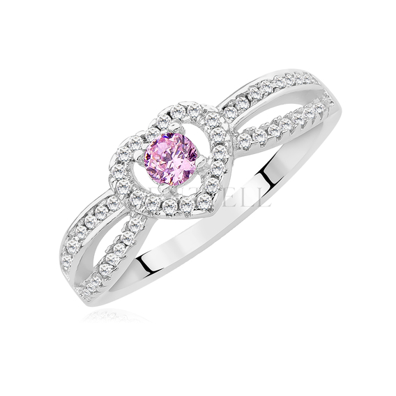 Silver (925) heart ring with pink zirconia