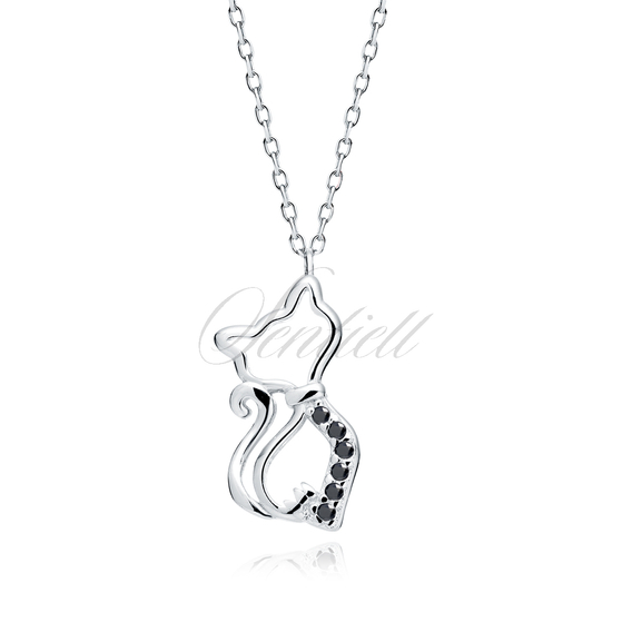 Silver (925) necklace cat with black zirconias