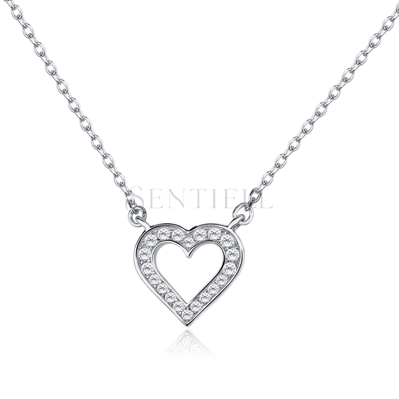 Silver (925) necklace - heart with zirconia