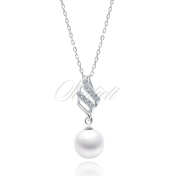 Silver (925) necklace pearl with white zirconias