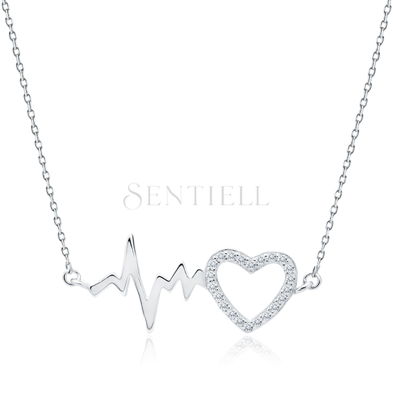 Silver (925) necklace - pulse and heart pendant with zirconia