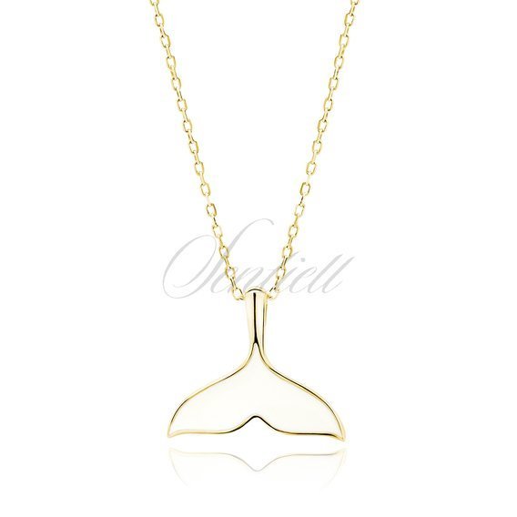 Silver (925) necklace whale tail with white enamel - gold-plated
