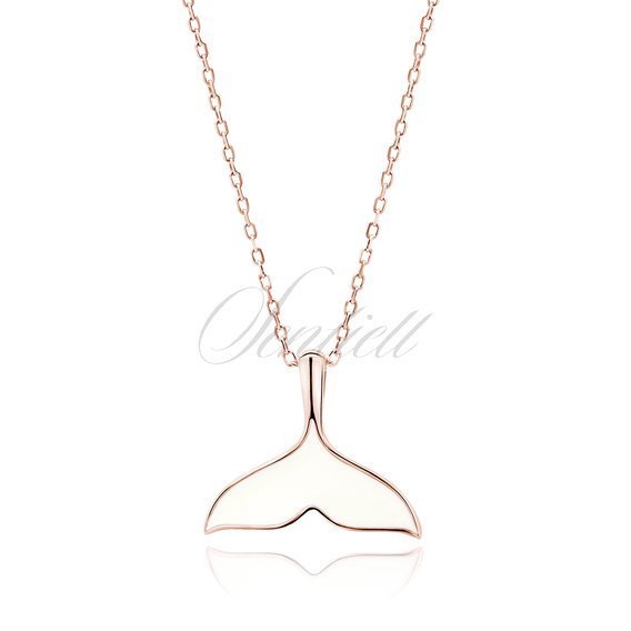 Silver (925) necklace whale tail with white enamel - rose gold-plated