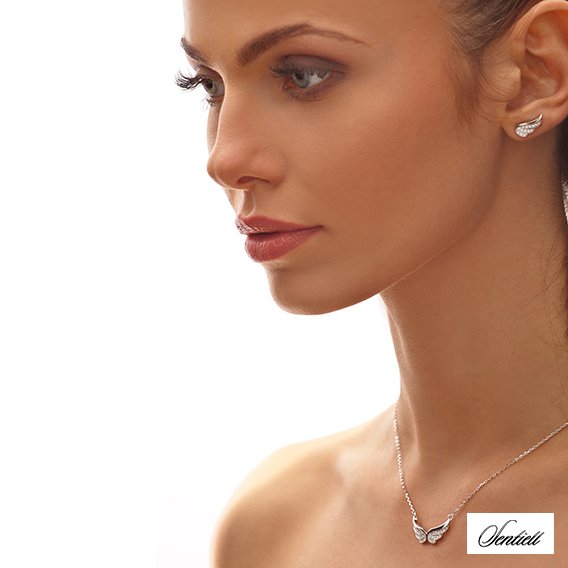 Silver (925) necklace - wings with zirconia