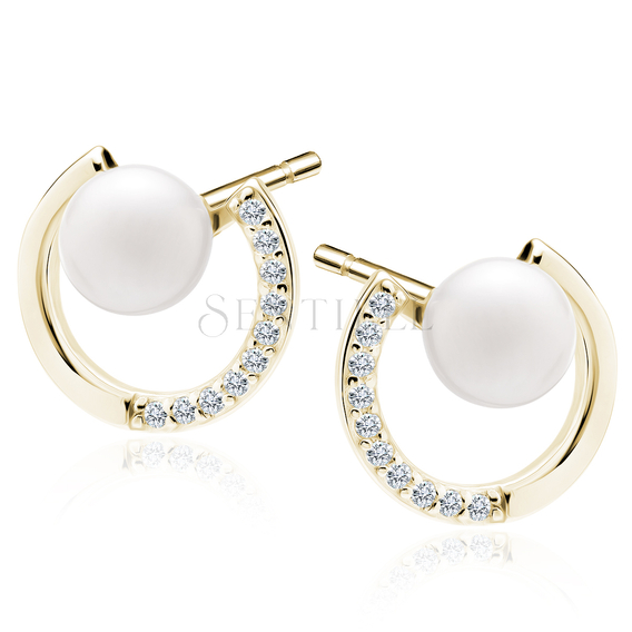 Silver (925) pearl gold-plated earrings with pearls and white zirconias