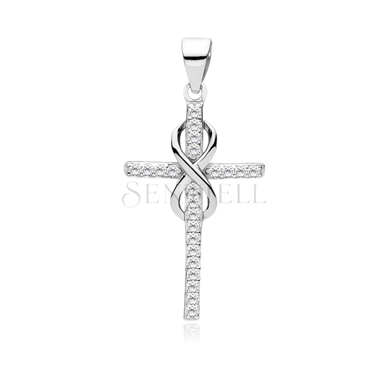 Silver (925) pendant cross with zirconia and infinity sign