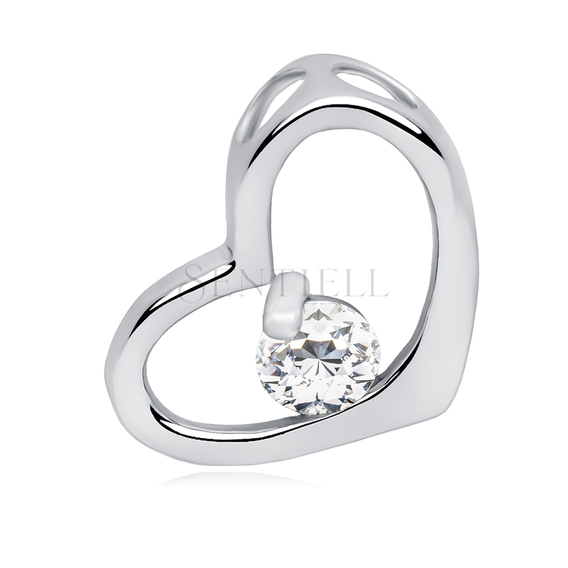 Silver (925) pendant - heart with white zirconia