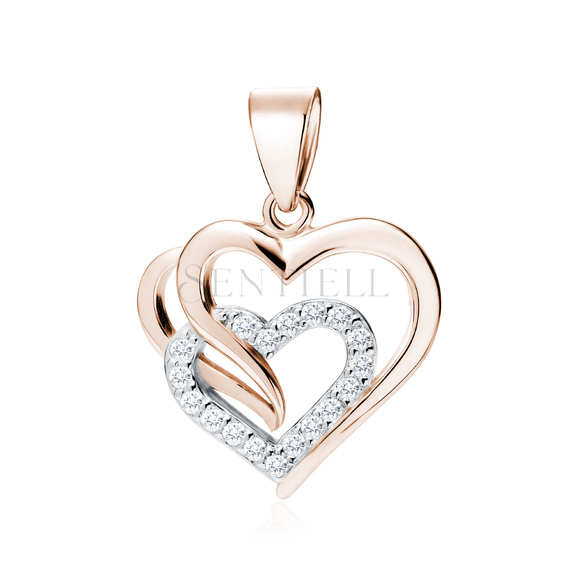 Silver (925) pendant - rose gold-plated triple heart with white zirconia
