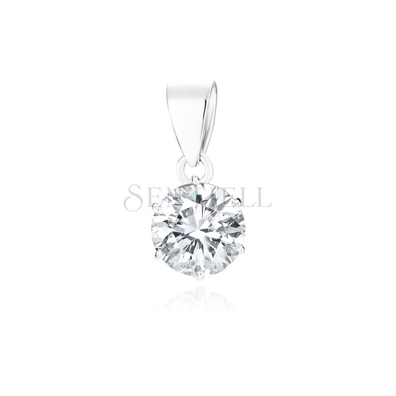Silver (925) pendant round white zirconia diameter - 6mm