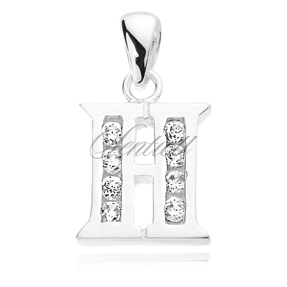 Silver (925) pendant white zirconia - letter H