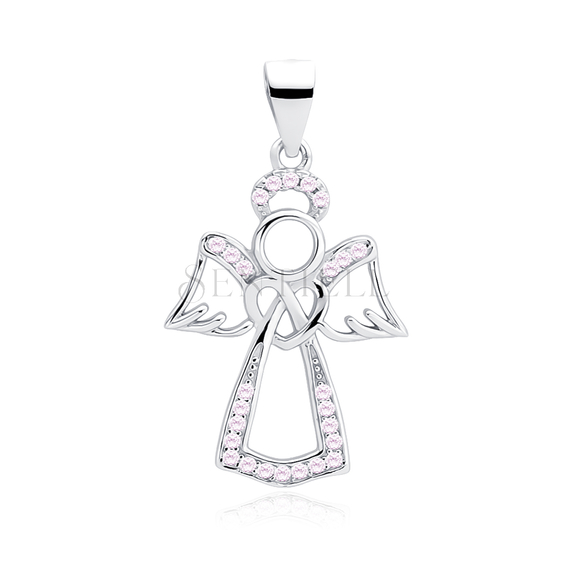 Silver (925) pendant with light pink zirconia - angel