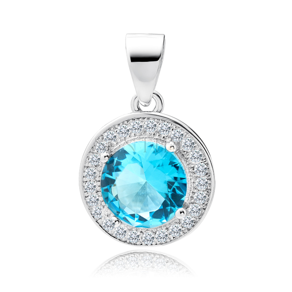 Silver (925) pendant with round aquamarine zirconia