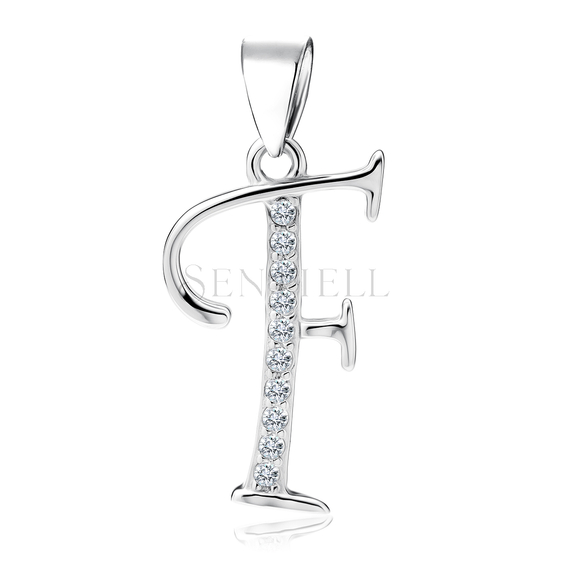 Silver (925) pendant with white zirconias - letter F