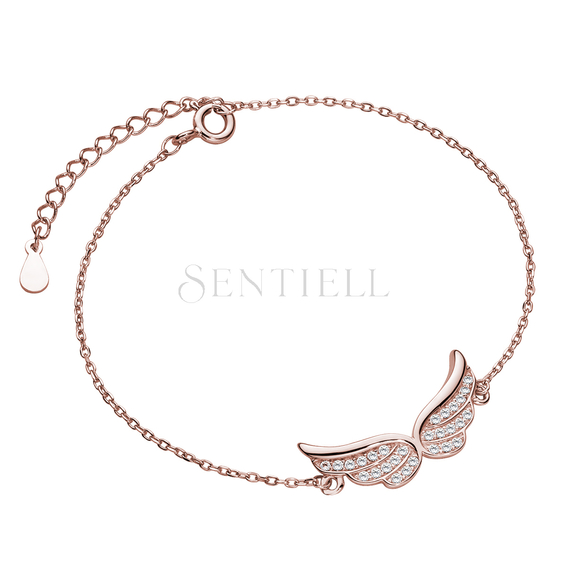 Silver (925) rose gold-plated bracelet - wings with zirconias