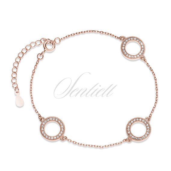 Silver (925) rose gold-plated delicate bracelet - circles with zirconias