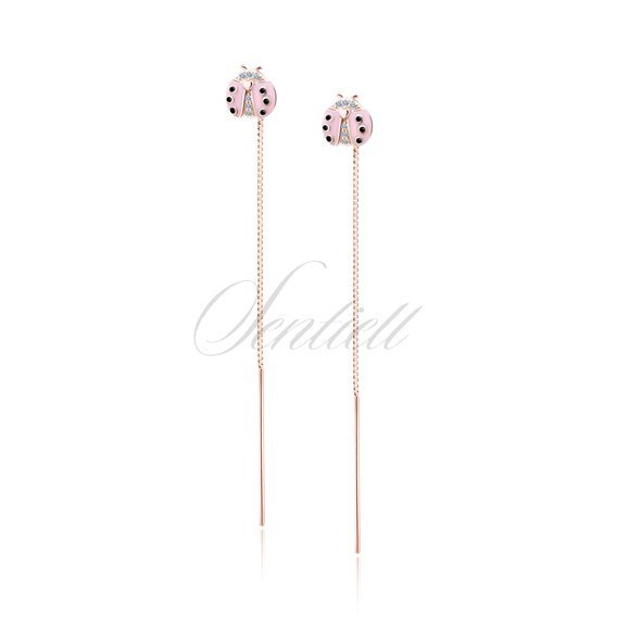 Silver (925) rose gold-plated earings - pink ladybug with zirconias