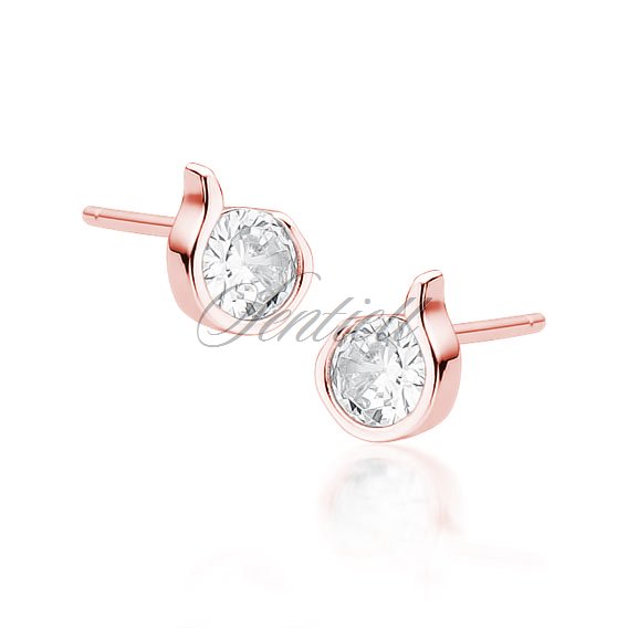 Silver (925)  rose gold -plated earrings with white zirconia
