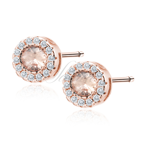 Silver (925) rose gold-plated elegant round earrings with morganite zirconia