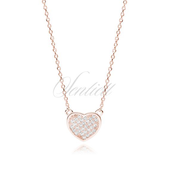 Silver (925) rose gold -plated necklace - heart with white zirconias