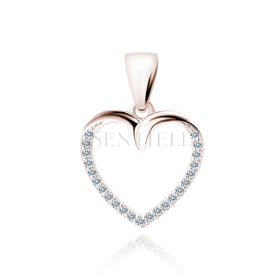 Silver (925) rose gold-plated pendant heart with white zirconias