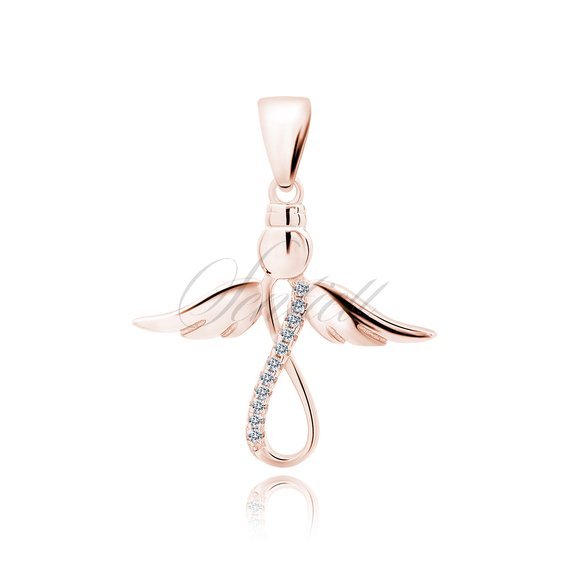 Silver (925) rose gold-plated pendant with white zirconias - angel and infinity sign