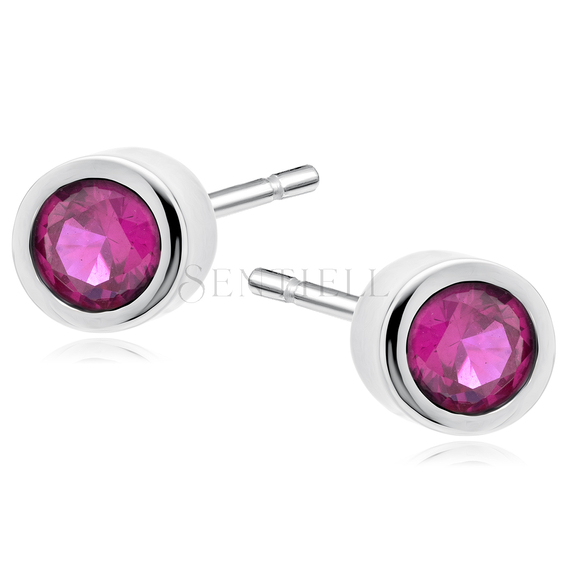 Silver (925) round earrings ruby colored zirconia