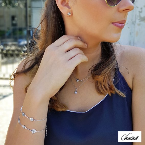 Silver (925) stars earrings with zirconia