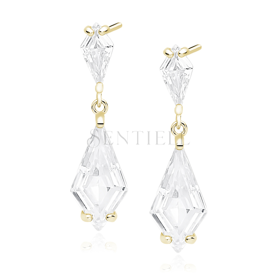 Silver (925) stylish, bridal earrings with zirconia, gold-plated