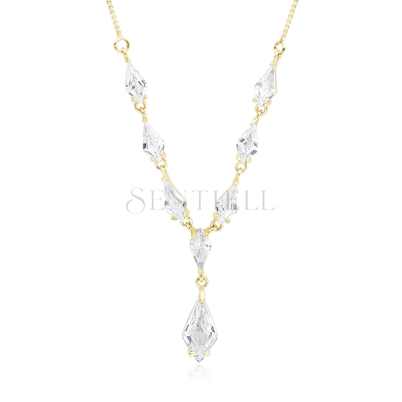 Silver (925) stylish, bridal, gold-plated necklace with zirconia