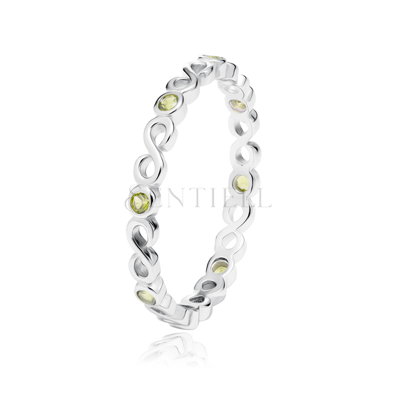 Silver (925) subtle ring with olive zirconia - Infinity