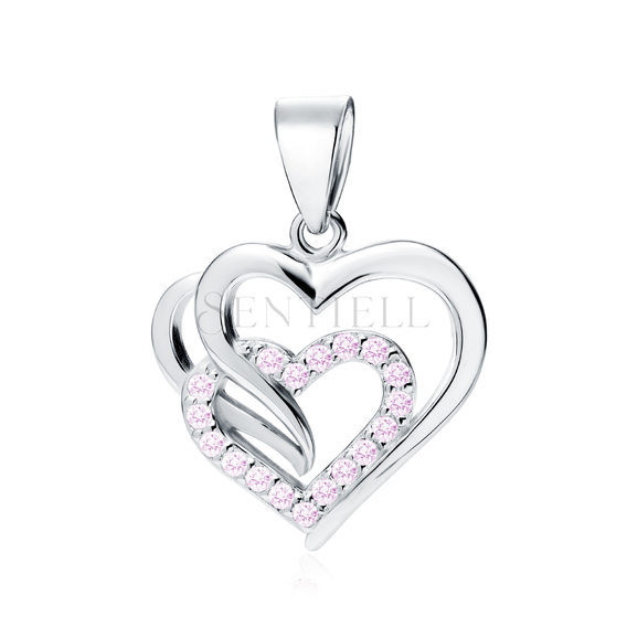 Silver (925) triple heart pendant with light pink zirconia