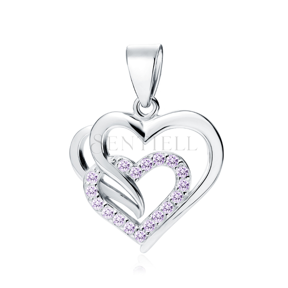Silver (925) triple heart pendant with violet zirconia