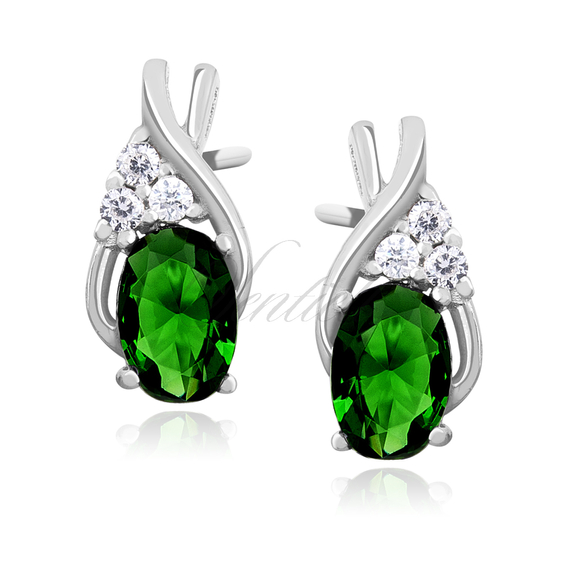 Silver, delicate earrings (925) with emerald zirconia