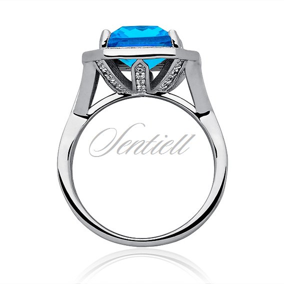 Silver fashionable (925) ring with aquamarine colored zirconia