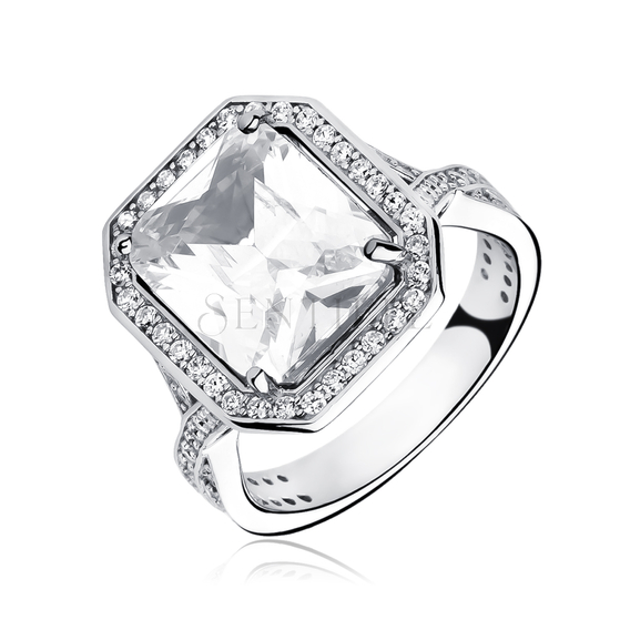 Silver fashionable (925) ring with white colored zirconia