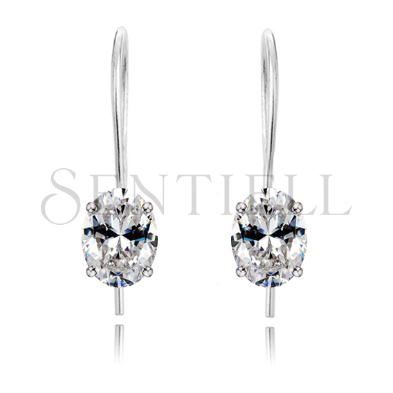 Silver oval earrings white zirconia 4mm x 6mm